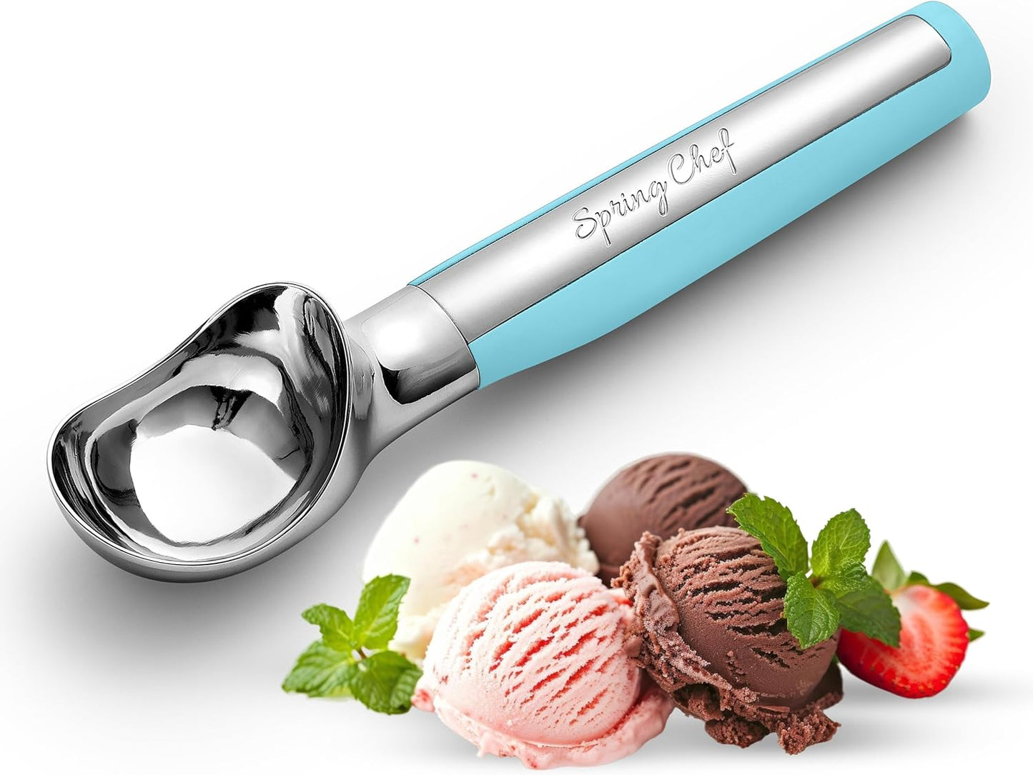 Spring Chef Heavy Duty Metal Ice Cream Scoop - Dishwasher Safe Ice Cream Scooper, Commercial Icecream Scoop Spade, Professional Kitchen Tool for Gelato, Melon, Sundae, Cookie Spoon - Black