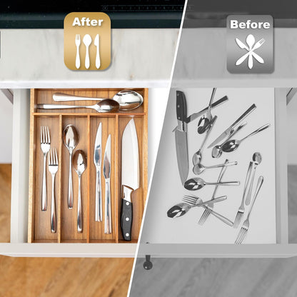 Besilord Silverware Organizer Kitchen Drawer Organizer Utensil Organizer Bamboo Silverware Holder Cutlery Organizer in Drawer Flatware Organizer Tray(5 slots, Natural