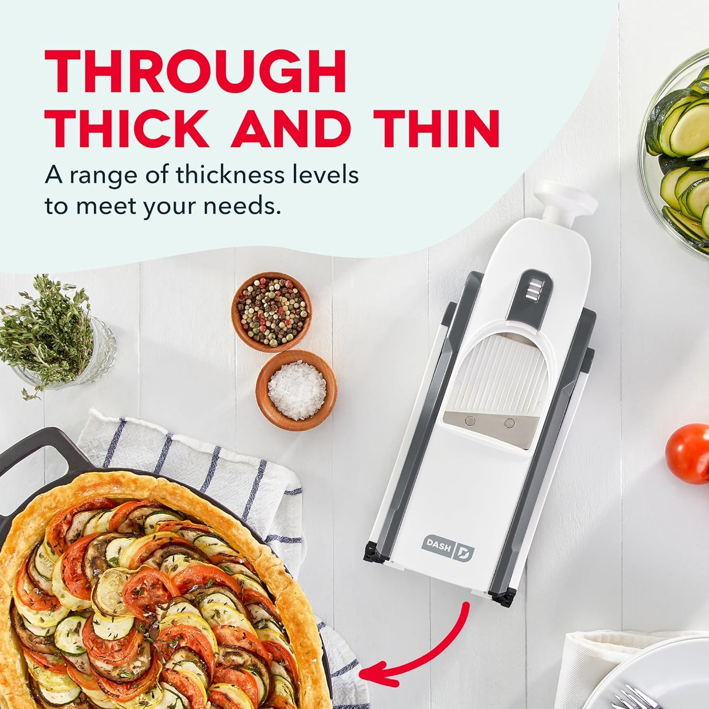 Dash Safe Slice® Mandoline - Compact, Foldable Food Slicer - Slice, Dice, Julienne & More - Perfect for Quick Food Prep - Recipe Guide Included - Aqua