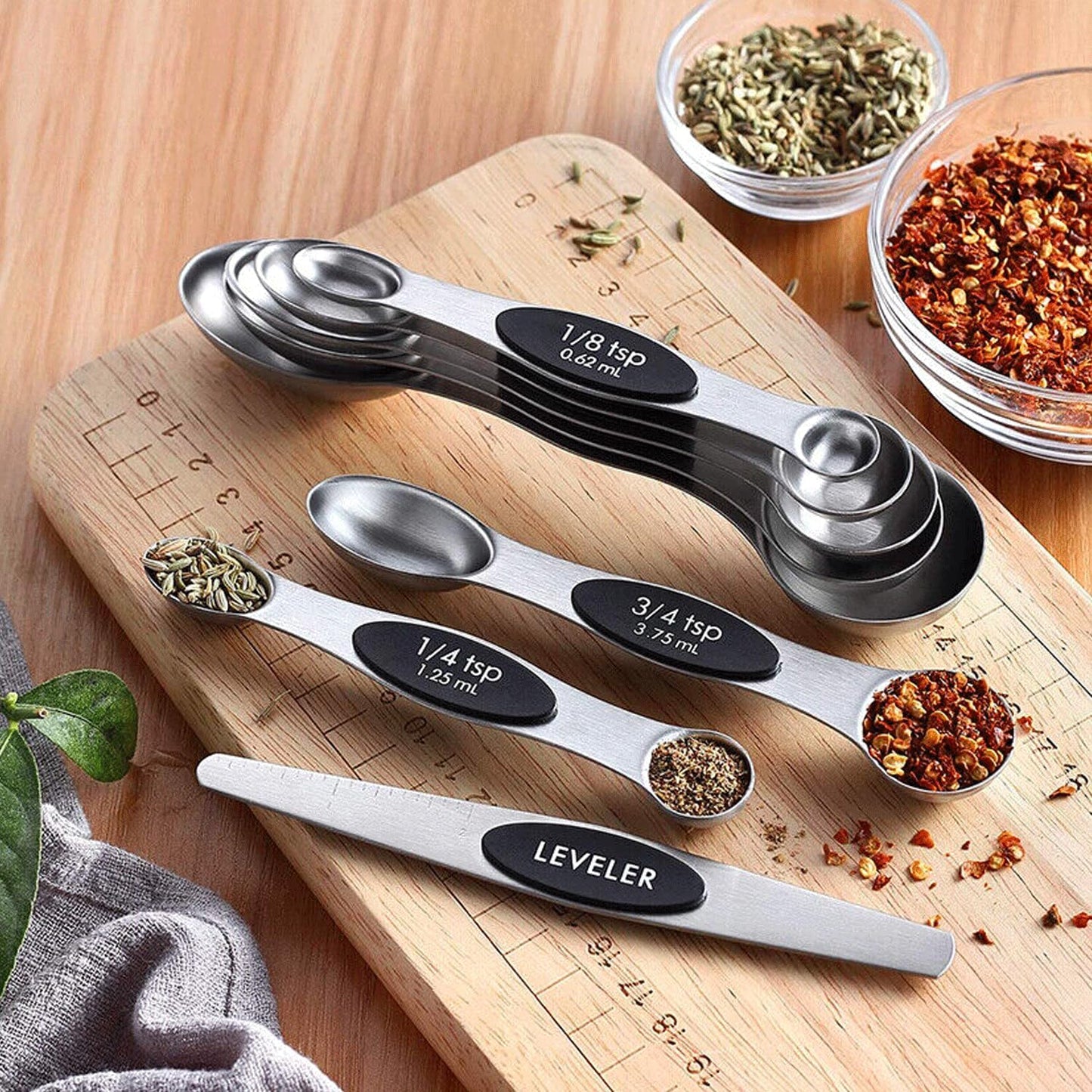 Set of 8 Stainless Steel Magnetic Measuring Spoons Set with Leveler,Dual Sided Stackable Steel Metal Teaspoons for Baking & Cooking Kicchen Accessories (Color)
