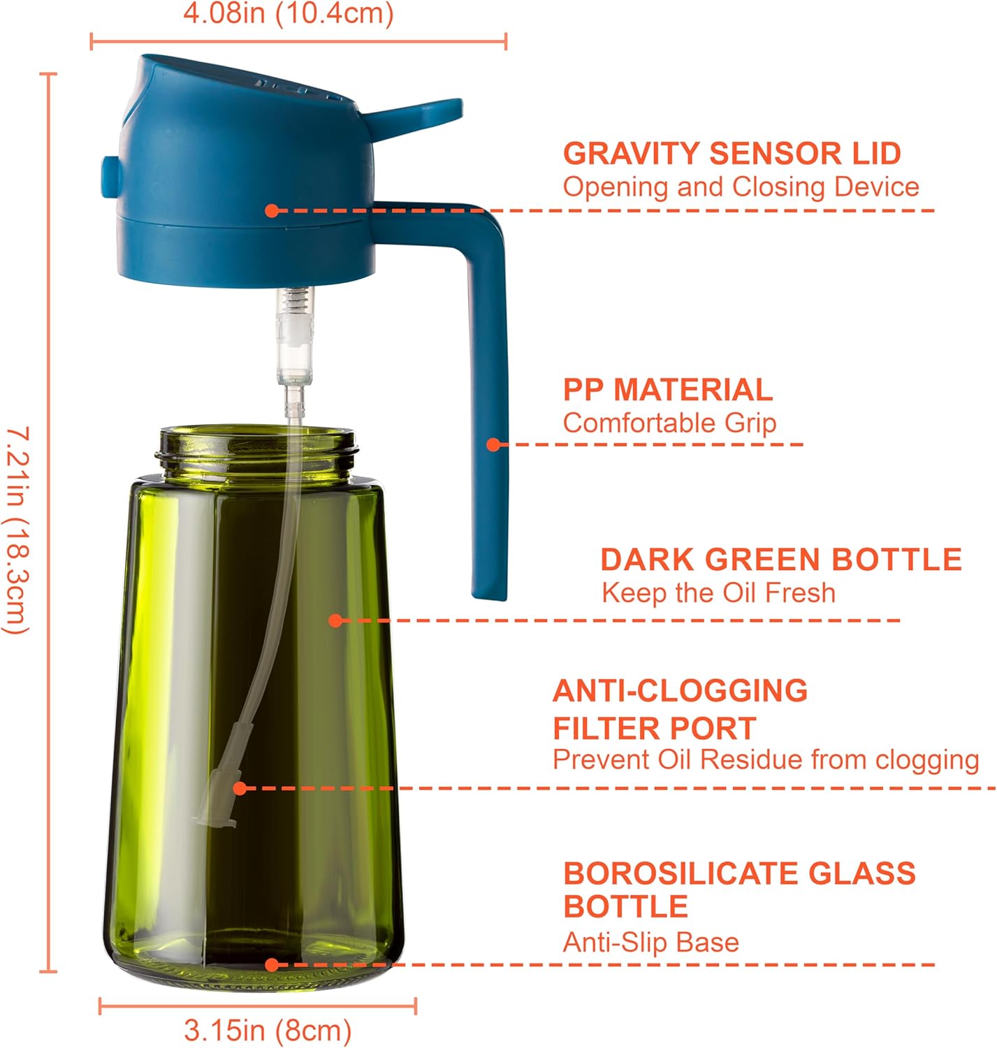 CXINYI - 16oz/470ml Olive Oil Dispenser for Kitchen with Stickers - 2 in 1 Olive Oil Sprayer for Cooking, Air Fryer, and Salad, Black&Green (Light-Proof Kitchen Gadget)
