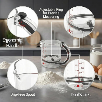 4 in1 Adjustable Measuring Cup – Push up bottom and dual scale (ml/oz), suitable for baking, cooking, and laboratory measuring cups
