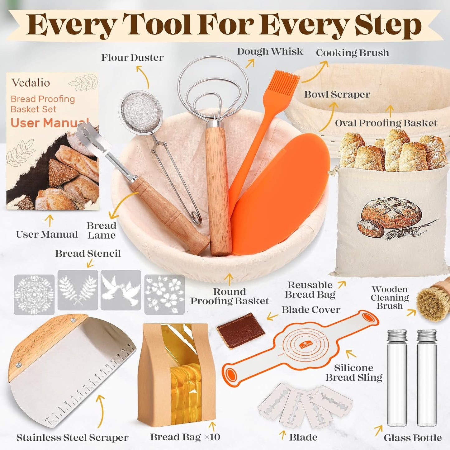 Sourdough Bread Baking Supplies, Sourdough Starter Kit, Bread Proofing Basket, Bread Making Tools Kit, Sour Dough Kit Tools, Sourdough Proofing Basket, Sourdough Kit Gifts for Bakers Women Wife Mom