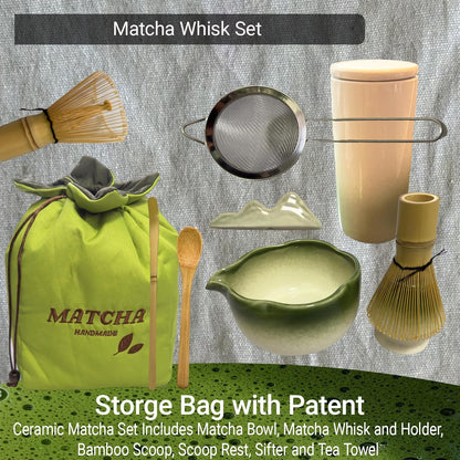 10 Sets Matcha with Whisk, Matcha Bowl with Whisk Holder and Spoon Rest All In One Bag, Sakura pink and Green, Perfect for Enthusiasts, Gift-giving
