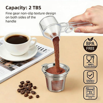 Coffee Scoop 2Tbsp & 51mm Espresso Tamper - BPA-Free PCTG Scoop Funnel, Fits K-Cups, Precise Measuring for Coffee/Protein/Powder/Hot Cocoa & Formula Dispensers (Black 1Pack)