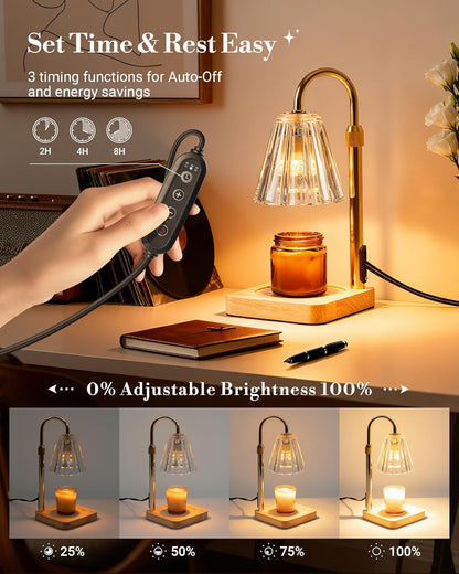 Marycele Candle Warmer Lamp with Timer & Dimmer - Mothers Day Gifts for Women Mom Her, Aesthetic Office Home Decor, Adjustable Height Wax Melter for Candle Jar & 3-Wick Candles (2 Bulbs Included)