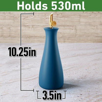 HB Design Co. Ceramic Olive Oil Dispenser with Self-Closing Gold Spout - 530 ML Capacity Matte White Ceramic Oil Dispenser for Kitchen - Leak Proof EVOO Dispensing Bottle