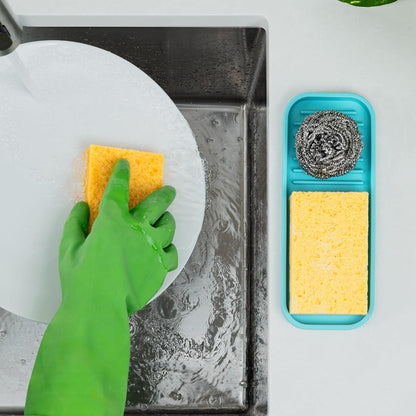 Zulay Kitchen (9x3.5in Sponge Holder for Kitchen Sink - Flexible Heavy-duty Multipurpose Sink Caddy - Counter Organizer for Kitchen, Bathroom, Makeup, Trinkets & More! (Grey)