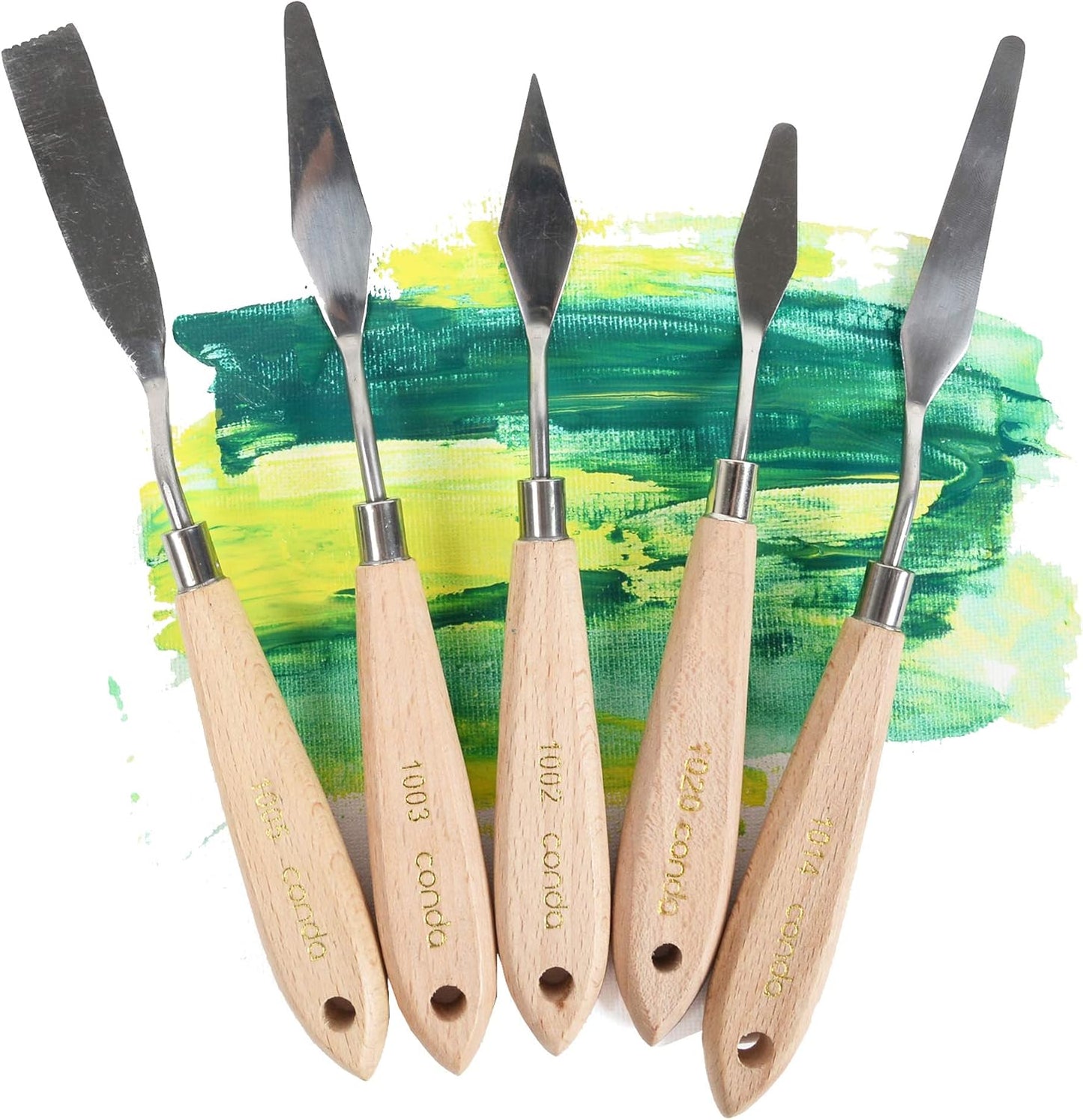 CONDA Palette Knife Painting Stainless Steel Spatula Palette Knife Oil Paint Metal Knives Wood Handle (Red 5 Piece)