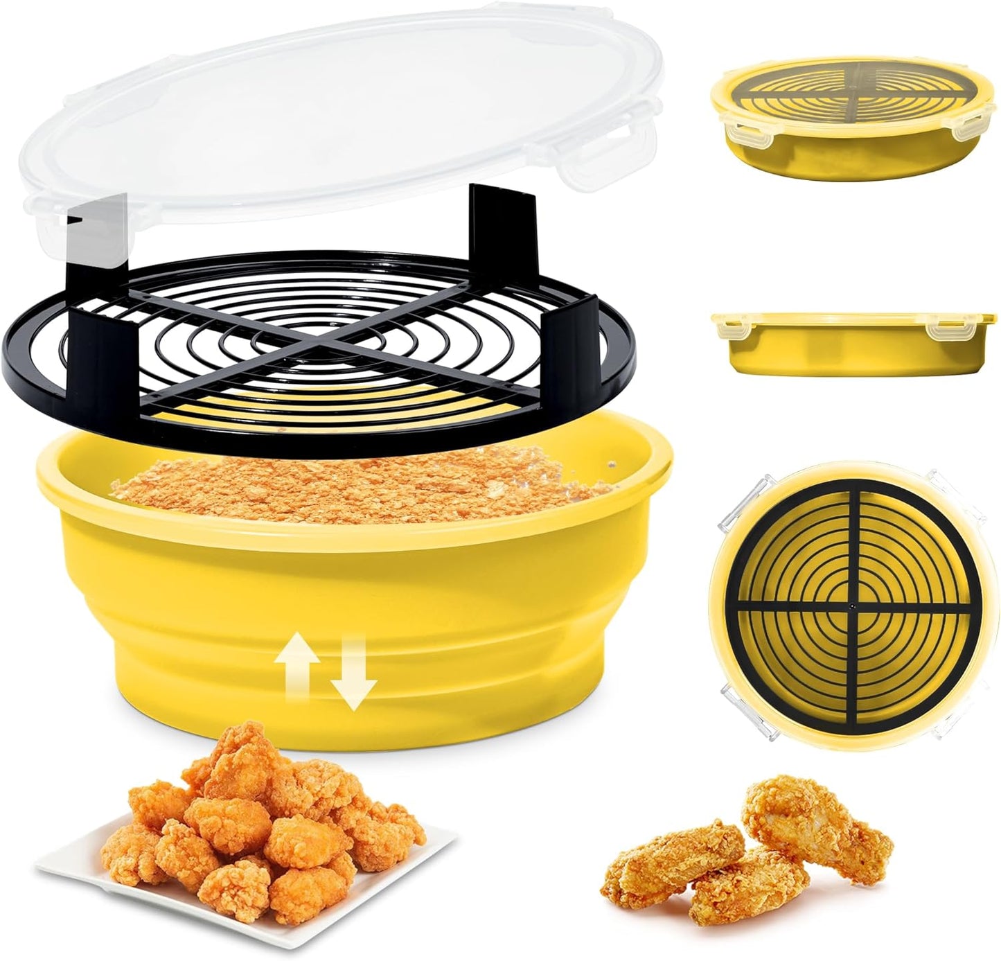 FJNATINH Collapsible Batter Bowl - Mess Free Better Breader Shaker Bowl with Lid Breading Shaker Container - Great for Fried Fish, Fried Chicken, Onion Rings, Wings & More,No Leak,Easy to Store