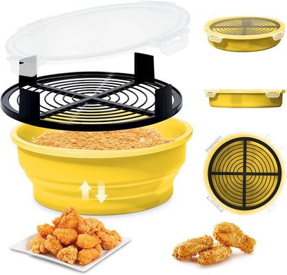 FJNATINH Collapsible Batter Bowl - Mess Free Better Breader Shaker Bowl with Lid Breading Shaker Container - Great for Fried Fish, Fried Chicken, Onion Rings, Wings & More,No Leak,Easy to Store