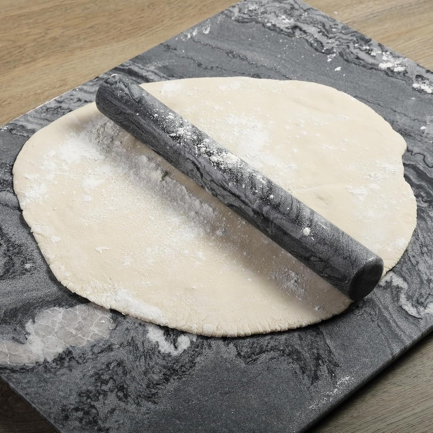 Koville African Natural Marble Rolling Pin, Non-Stick Polished Dough Roller, Pasta, Dumpling, Fondant, Pie Crust, Bread, Pizza Dough, Kitchen Baking Pastry Tools with Mat/Scraper（Namib Fantasy）