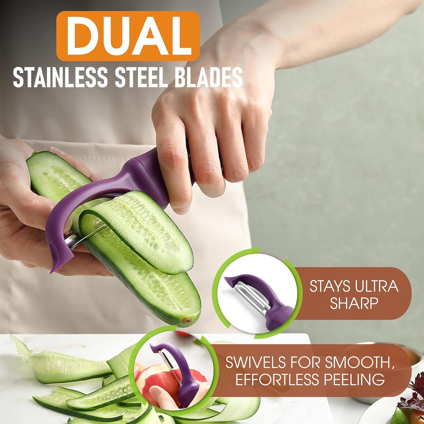 Spring Chef Premium Swivel Vegetable Peeler, Soft Grip Handle and Ultra Sharp Stainless Steel Blades - Perfect Kitchen Peeler For Veggie, Fruit, Potato, Carrot, Apple - Pink Lemonade