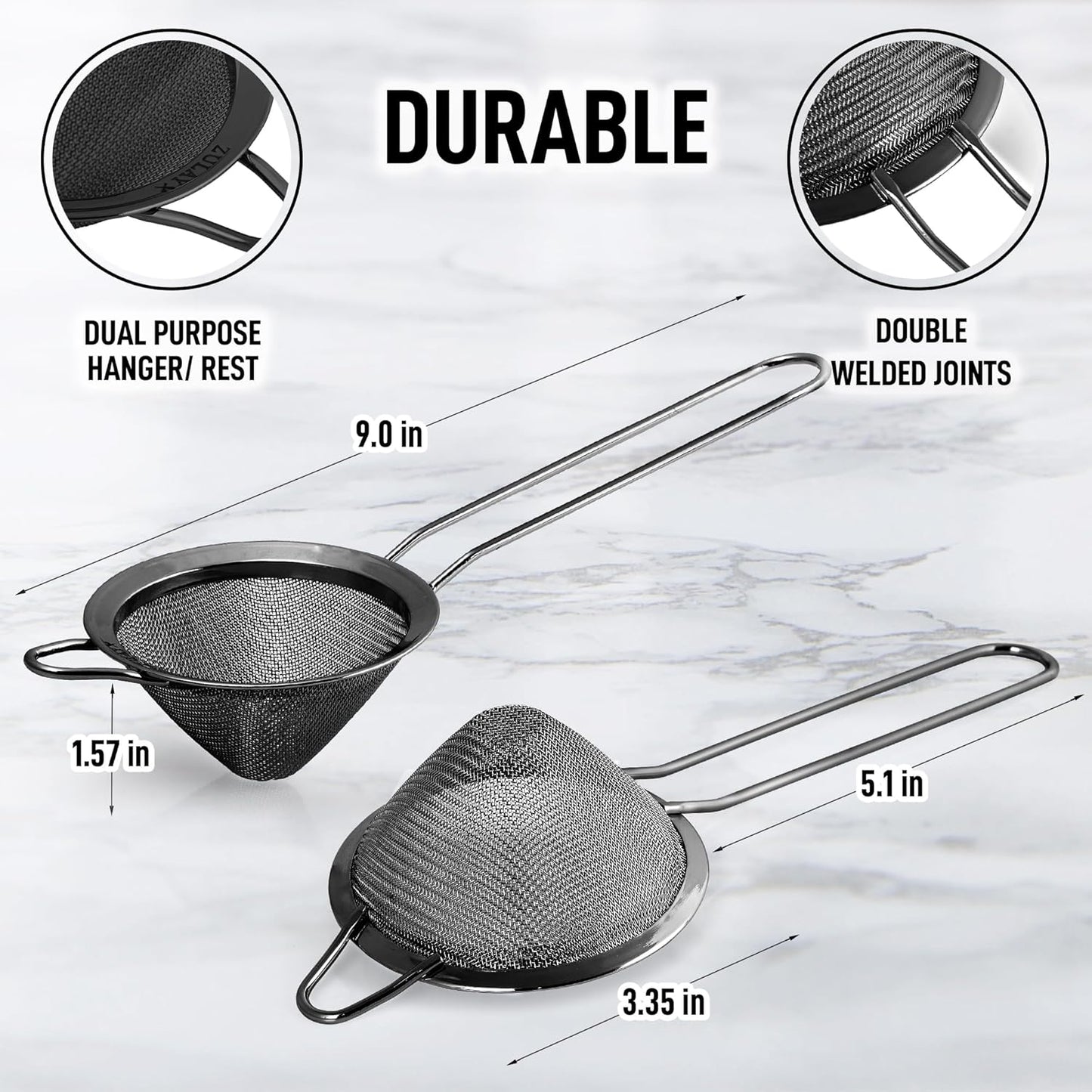 Zulay Kitchen 304 Stainless Steel Fine Mesh Strainer 3.35 in - Strainers Fine Mesh, Tea Strainers for Loose Tea - Perfect for Tea, Cocktails, Juicing, Drinks, Liquids, Matcha, Coffee & More