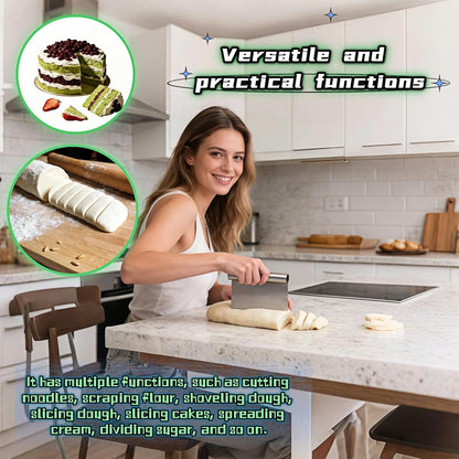 Stainless Steel Dough Scraper with Measuring Scale - Multi-Purpose Kitchen Tool for Baking, Pizza, Grilling, Pastry Cutter & Vegetable Chopper | Ergonomic Handle & Rust-Proof Design