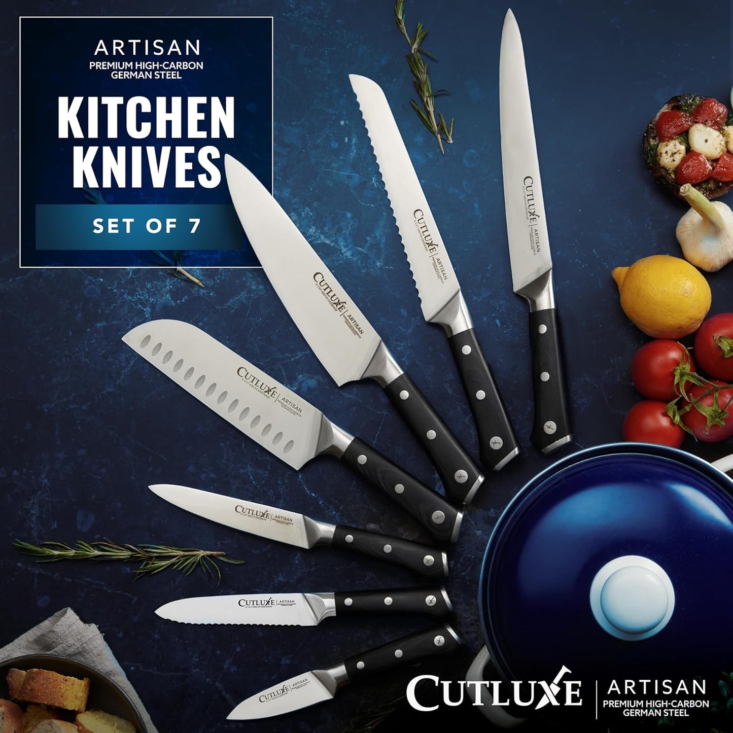 Cutluxe Kitchen Knives, 5 Pcs Chef's Knife Set – Razor Sharp German Steel, Full Tang, Ergonomic Handles – Artisan Series