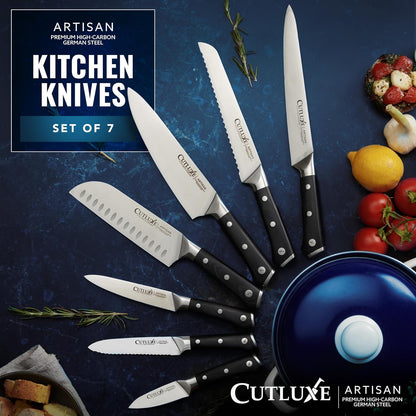 Cutluxe Kitchen Knives, 5 Pcs Chef's Knife Set – Razor Sharp German Steel, Full Tang, Ergonomic Handles – Artisan Series