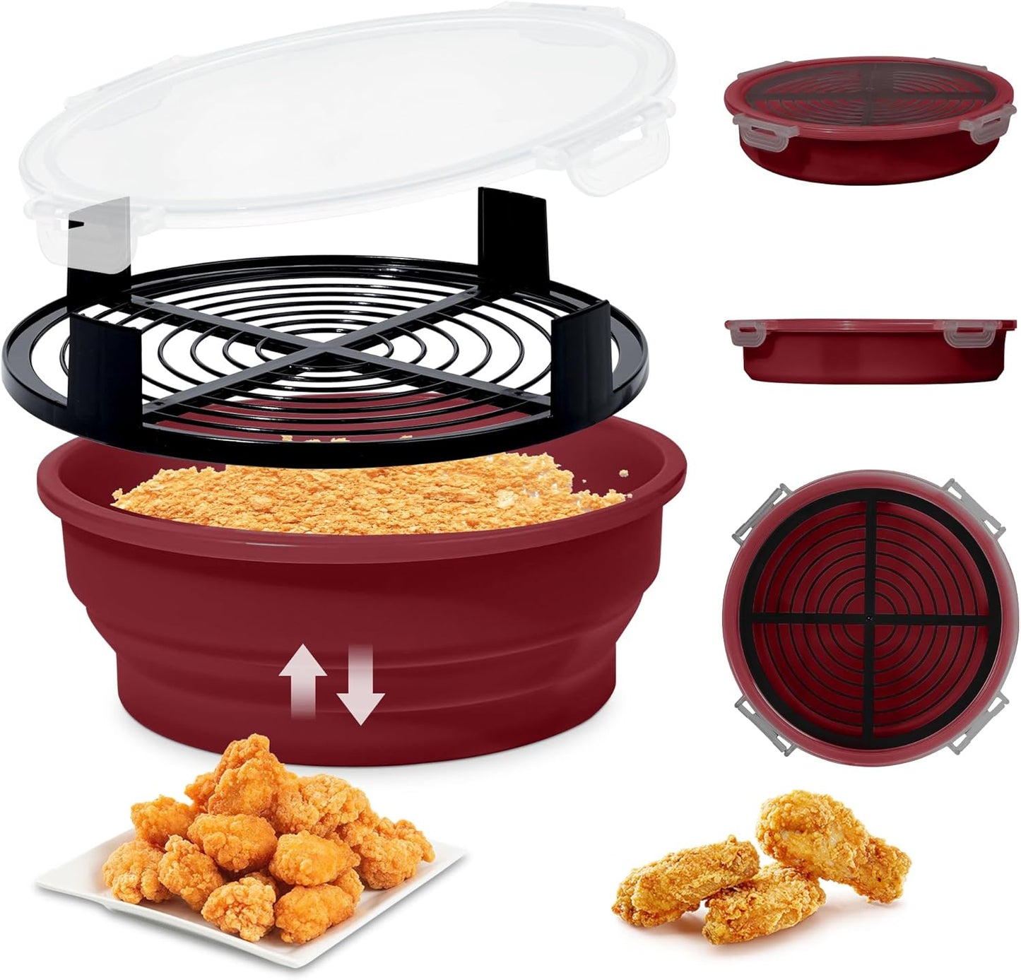 FJNATINH Collapsible Batter Bowl - Mess Free Better Breader Shaker Bowl with Lid Breading Shaker Container - Great for Fried Fish, Fried Chicken, Onion Rings, Wings & More,No Leak,Easy to Store