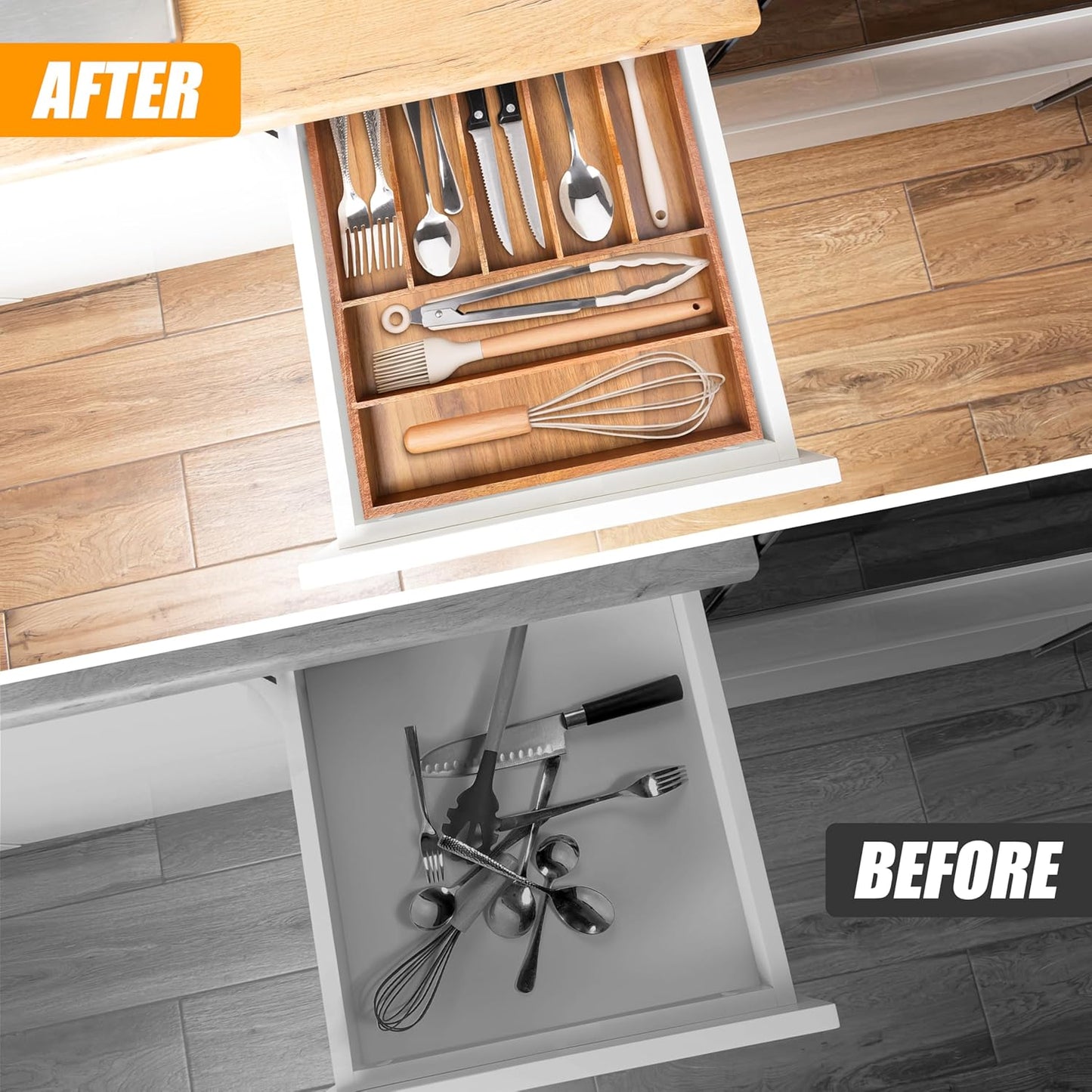Bellsal Silverware Organizer Kitchen Drawer Organizer Expandable Bamboo Utensil Holder Cutlery Tray for Kitchen Utensil and Flatware Bedroom Office