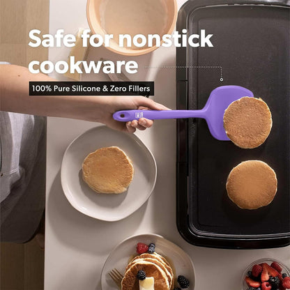 New DI ORO Seamless Series Moda 4-Piece Silicone Turner Spatula Set - 600°F Heat-Resistant Flexible Kitchen Spatulas for Nonstick Cookware - Flippers for Eggs & Pancakes - Utensils for Cooking (Stone)