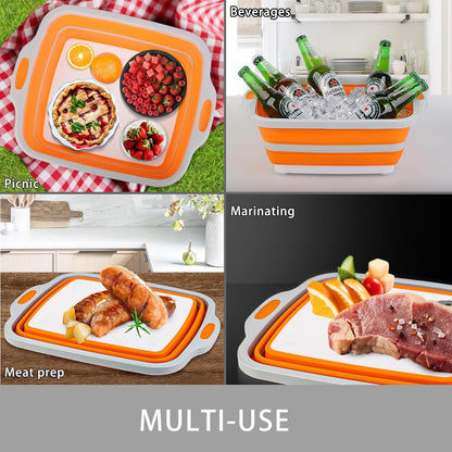 Tiawudi Large Collapsible BBQ Prep Tub with Lid(4.22 Gal/16L), Foldable Camping Sink with Colander, Cutting Board, Dish Basin for Kitchen, Bowl, Vegetable and Fruit, Storage Basket for Picnic