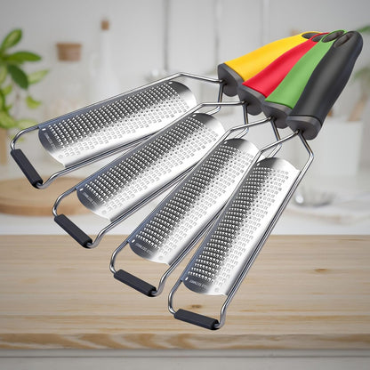 Cheese Grater Handheld & Lemon Zester with Handle, Stainless Steel Citrus Zester for Parmesan Garlic Ginger (Red)
