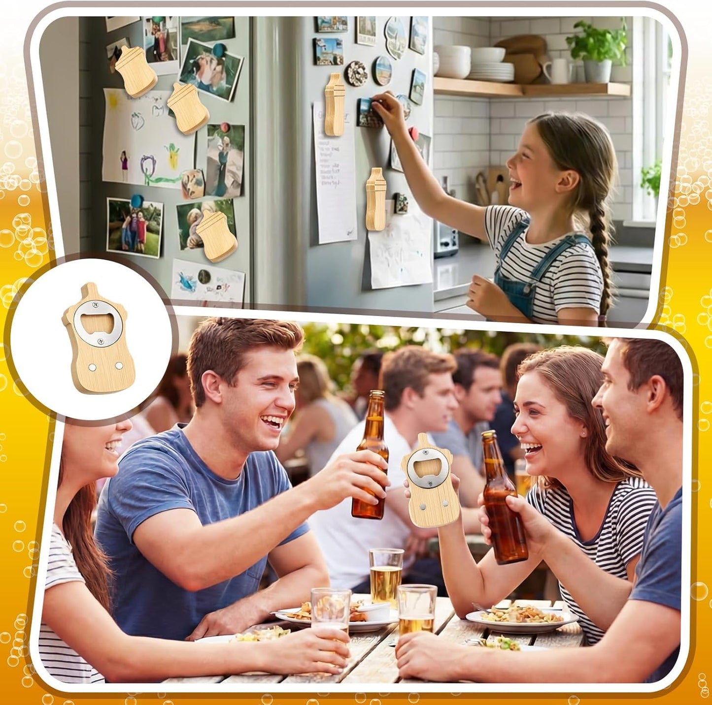 Vesici 100 Pcs Magnetic Bottle Opener 2.5in DIY Bamboo Round Shape Beer Openers Wooden Fridge Magnet Refrigerator Sticker Gift for Beer Lover Wedding Guest Kitchens Bars Parties