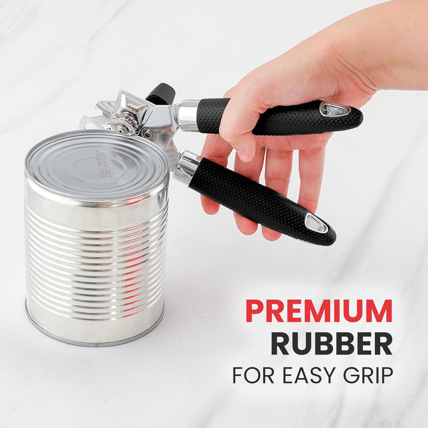 Zulay Kitchen Can Opener with Large Bottle Opener - Heavy Duty Stainless Steel Manual Can Opener with Turn Knob and Soft Grip Handles - Black