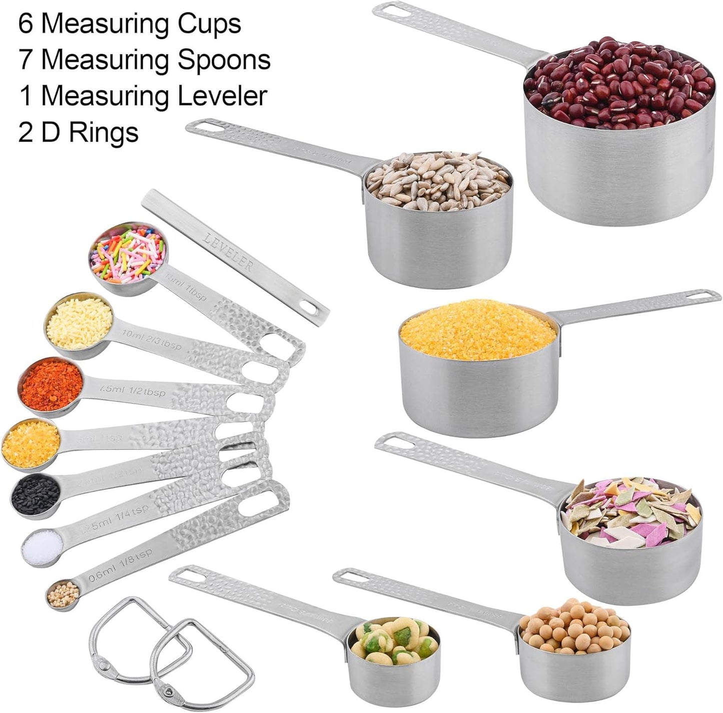 Copper Measuring Cups and Spoons Set 14, Stainless Steel Measure Cups and Spoons Set for Baking & Kitchen, 6 Metal Metric Measuring Cups and 7 Measuring Spoons 1 Leveler for Dry & Liquid