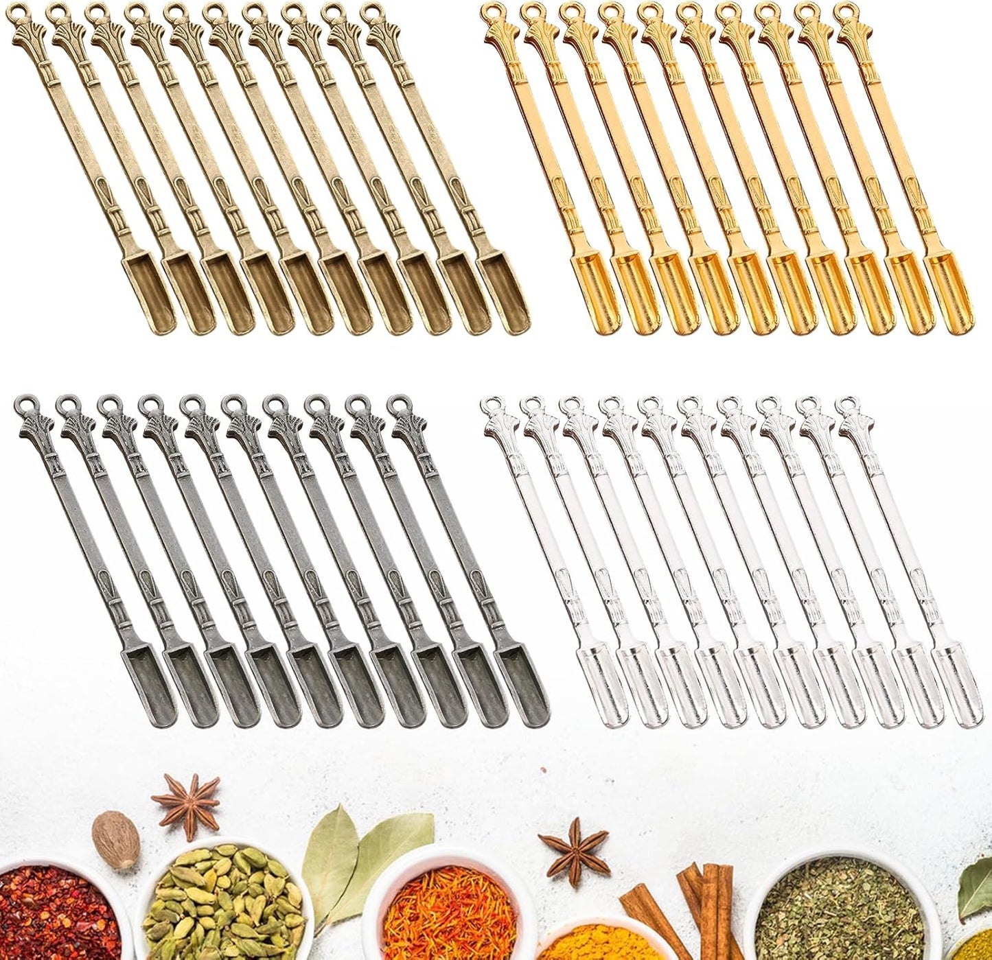 40 Pcs Mini Shovel Spoons,Tiny Spoons for Powder,Metal Spoon Power Scoop Tableware Charm Mini Pendant Spoon for Measuring Spices,Herbs,Powder,Coffee,Sugar