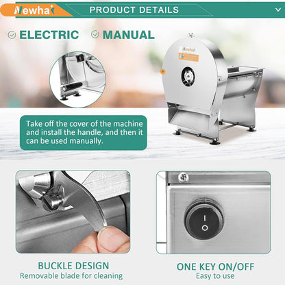 Newhai 0-10mm Commercial Onion Slicer Potato Chips Sweet Potato Tomato Slicing Machine Electric Cabbage Shredder Machine Vegetable Fruit Processor 0-0.4’’ Stainless Steel
