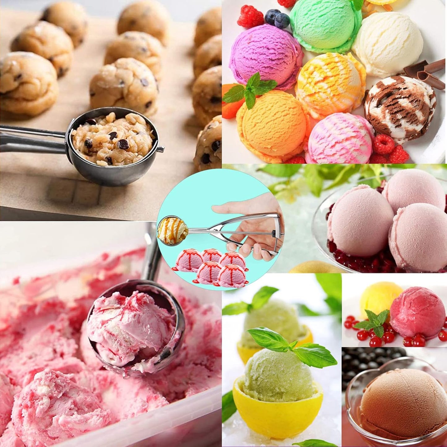 Cookie Scoop, Ice Cream Scooper set with Trigger, Small, Medium and Large Stainless Steel Cookie Scoops Set of 3 for Baking, Ergonomic Handle Cookie Dough Scoop, 3 PACK