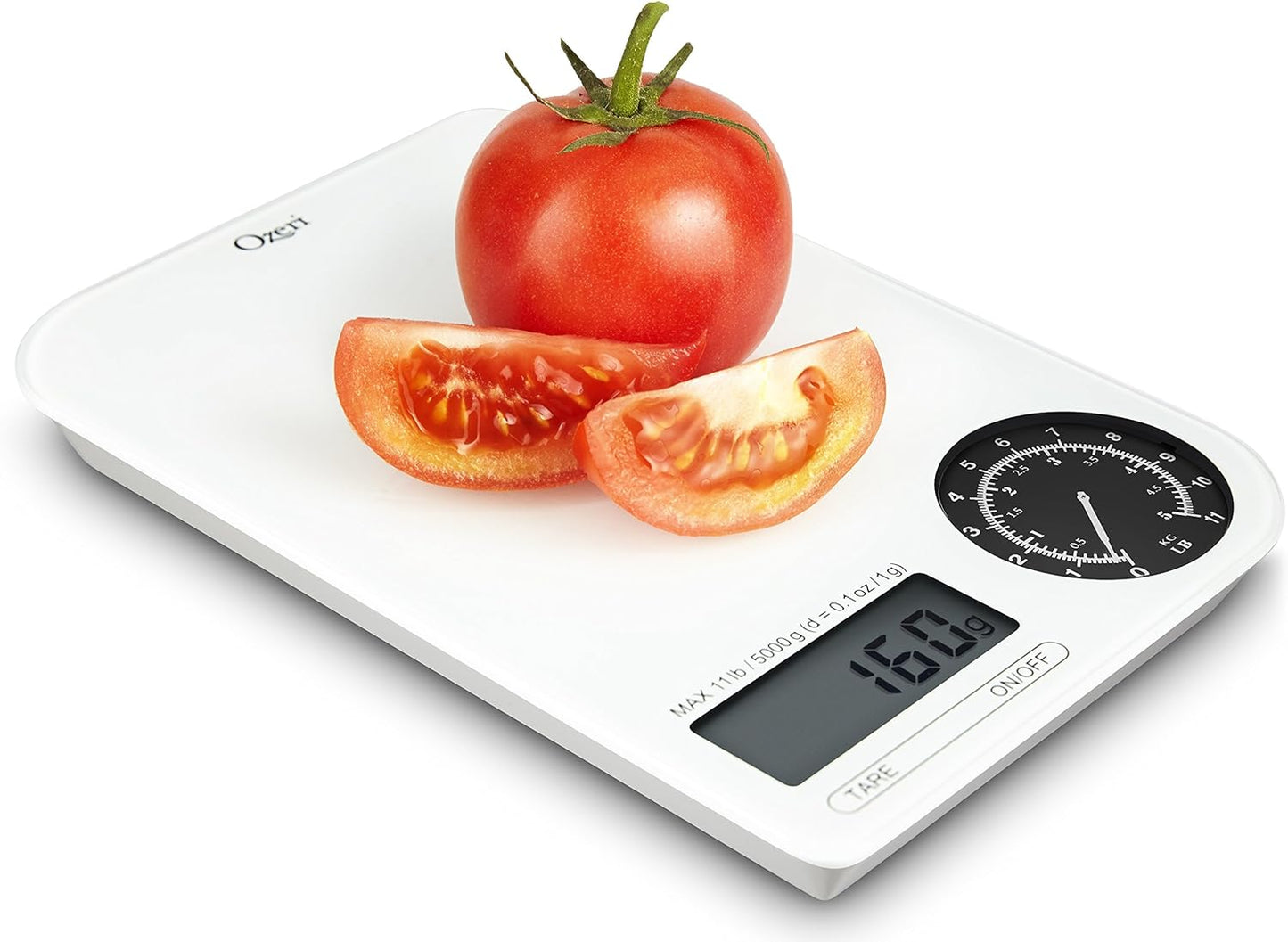 Ozeri ZK18-WB Rev Digital Kitchen Scale with Electro-Mechanical Weight Dial, Black Dial