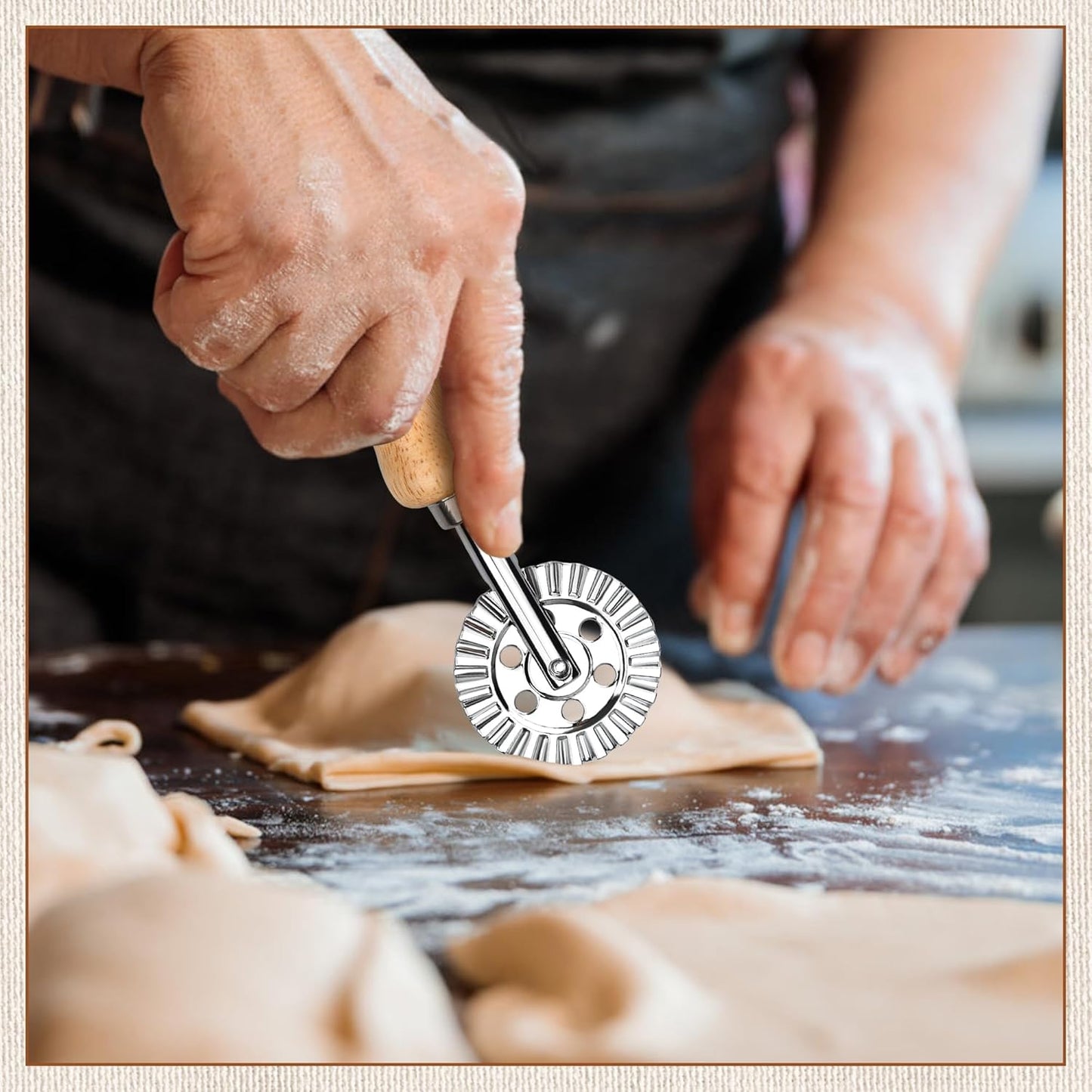 Pastry Cutter Double Wheel - Exquisite Wooden Handle, Perfect for Pasta, Pizza, Ravioli, Cookie -Cheese Slicers Enhance Your Culinary Artistry