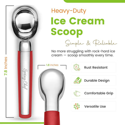 Spring Chef Heavy Duty Metal Ice Cream Scoop - Dishwasher Safe Ice Cream Scooper, Commercial Icecream Scoop Spade, Professional Kitchen Tool for Gelato, Melon, Sundae, Cookie Spoon - Black