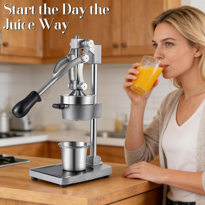 Cast Iron Manual Juicer Hand Press, Lemon Squeezer, Commercial-Grade Citrus Press Suitable for Oranges, Lemons, Limes, and Pomegranates Easy to Clean Includes Stainless Steel Cup, Black