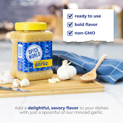 Spice World Squeezable Minced Garlic – Value 20oz Garlic Container – Ready-to-Use Seasonings for Cooking, Simply Squeeze the Convenient Package to Easily Add Flavor Without the Prep Work or Mess