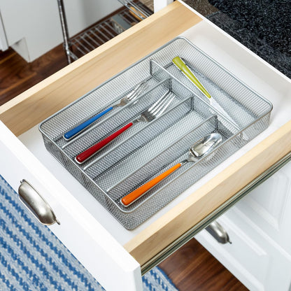 Honey-Can-Do Expandable Steel Mesh Drawer Organizer, 7 Compartments, Silver, Adjustable 11.5 to 20 Inches Wide