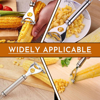2Pcs Stainless Steel Corn Peeler & Kernel Remover Tool - 3-in-1 Corn Cob Stripper for Corn on the Cob, Pepper Seed Corer & Vegetable Slicer - Multi-Function Kitchen Gadget with Non-Slip Grip (Silver)