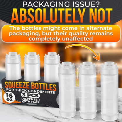 6 Pcs Condiment Squeeze Bottles 16 Oz - 9.2x2.44" Clear Bottles With Self-Closing Valve, Flexible, Easy to Clean and Fill - Dispenser for Sauces and Dressings