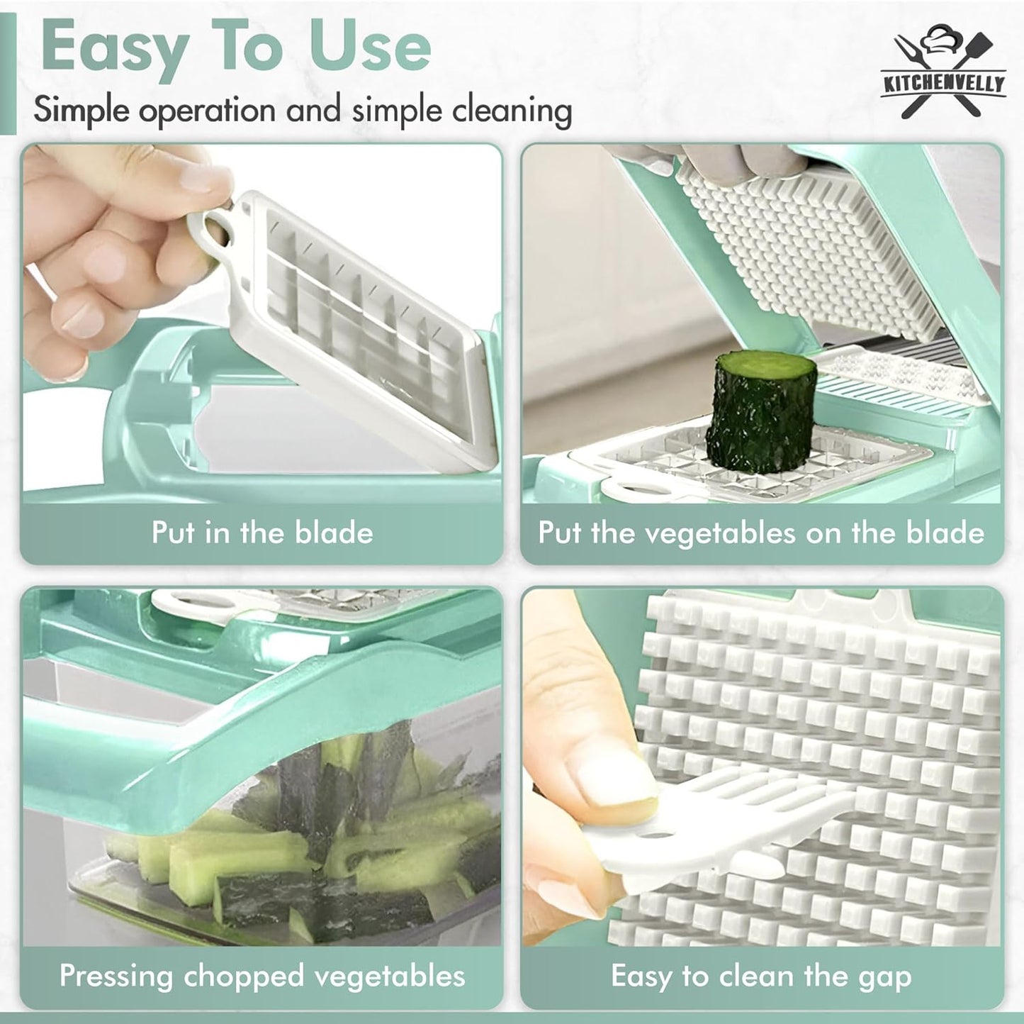 Vegetable Chopper 16 in 1 with Container, Veggie Chopper Food Chopper and Dicer, Onion Chopper Vegetable Cutter with 8 Stainless Steel Blades, Easy Meal Prep Kitchen Tool, Green