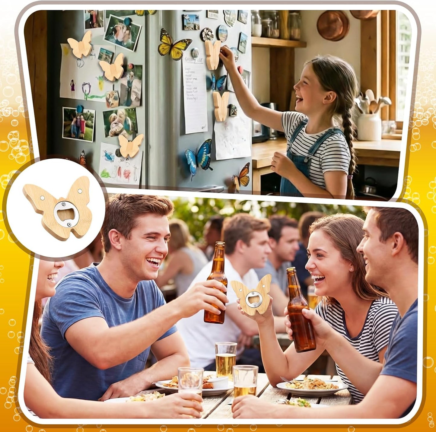 Vesici 100 Pcs Magnetic Bottle Opener 2.5in DIY Bamboo Round Shape Beer Openers Wooden Fridge Magnet Refrigerator Sticker Gift for Beer Lover Wedding Guest Kitchens Bars Parties