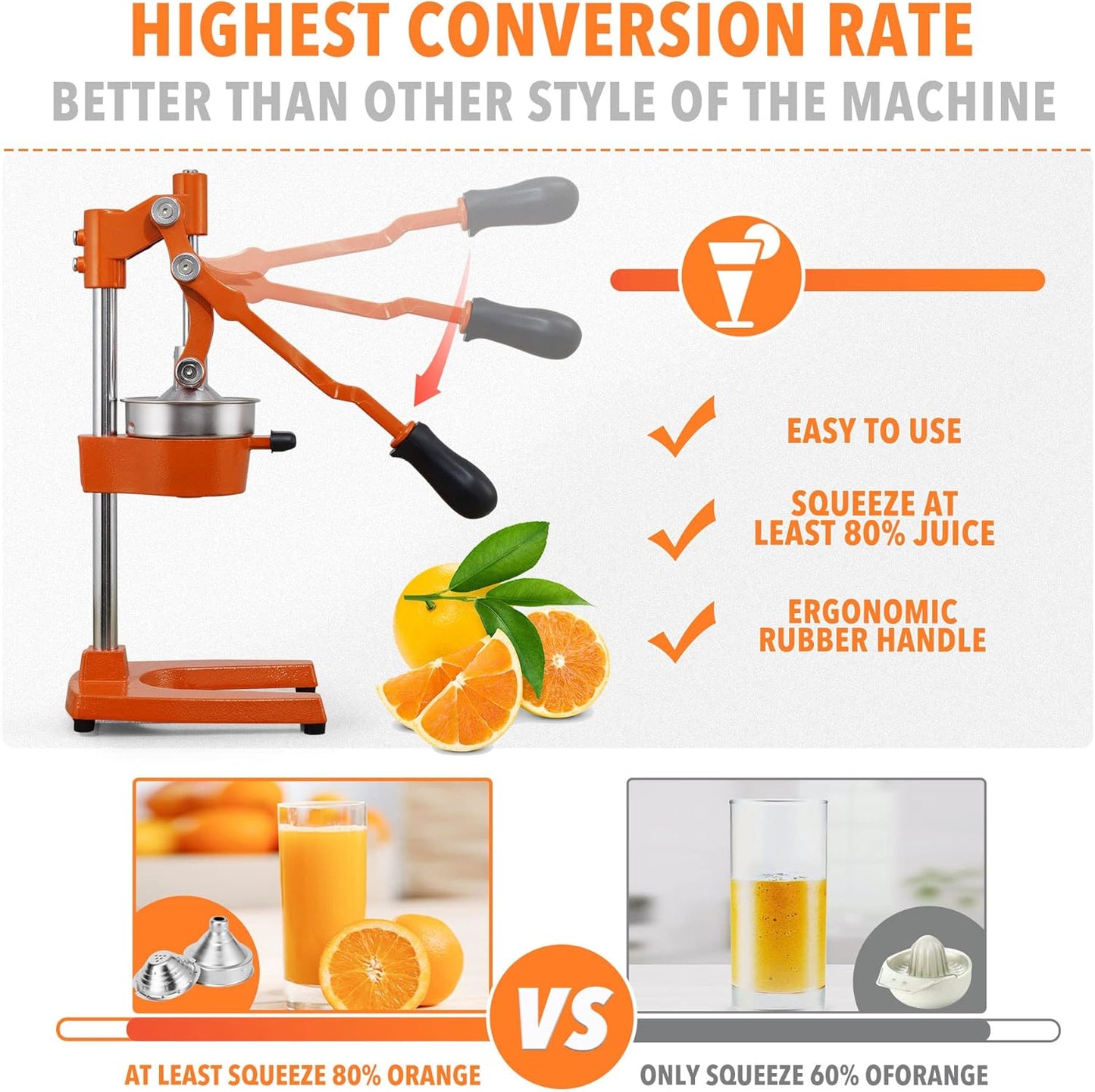 Commercial Heavy Duty Cast Iron Hand Press Manual Orange Citrus Lemon Lime Grapefruit Pomegranate Fruit Juice Squeezer Machine with Stainless Steel Cup