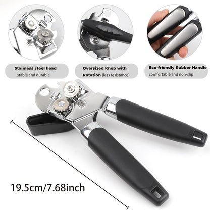 Can Opener Manual with Bottle Heavy Duty Stainless Steel Smooth Edge Manual Can Opener and Bottle Openers Sharp Cutting Wheel Multifunction Kitchen Tool Easy to Use Soft Ergonomic Handles