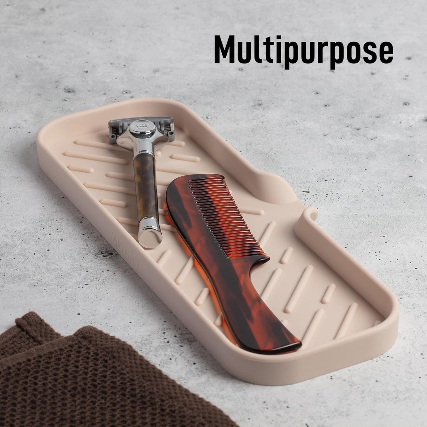 Zulay Kitchen (9x3.5in Sponge Holder for Kitchen Sink - Flexible Heavy-duty Multipurpose Sink Caddy - Counter Organizer for Kitchen, Bathroom, Makeup, Trinkets & More! (Grey)