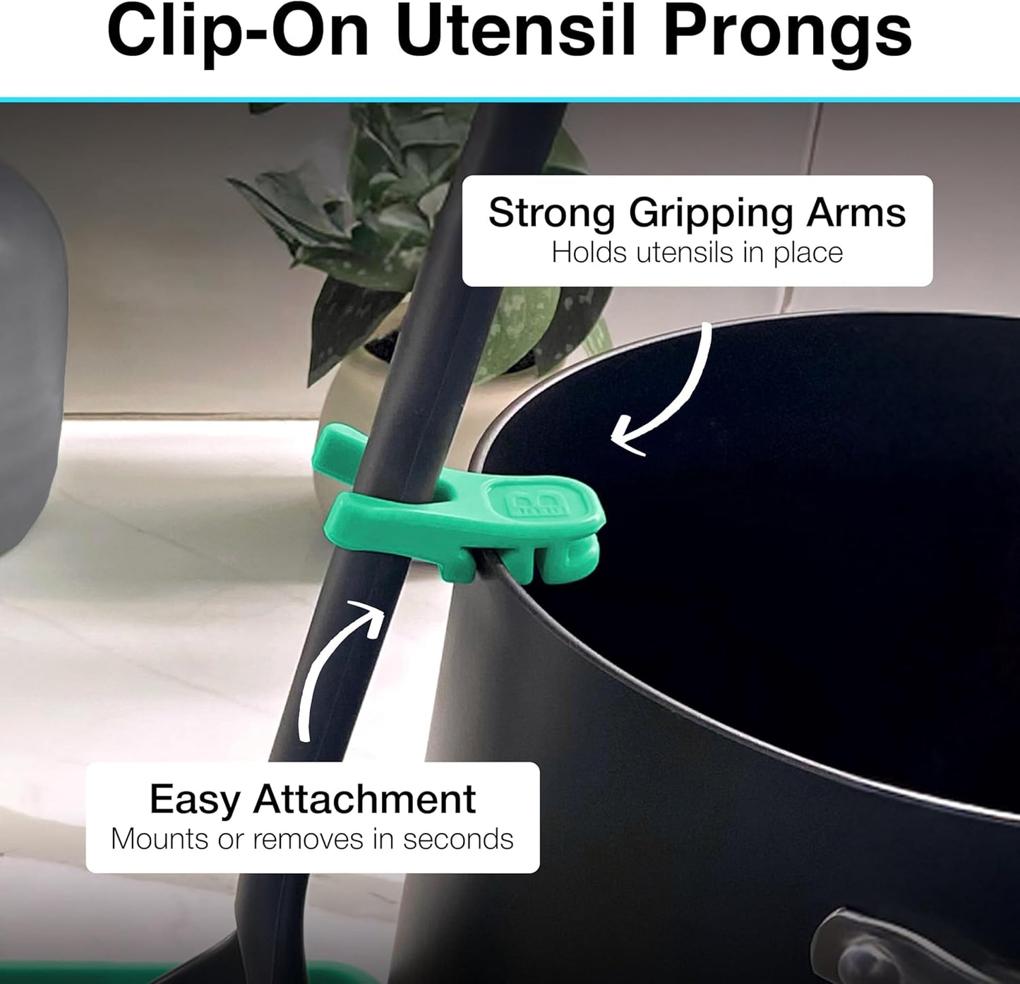 Nottaslip Utensil Prong Pot Spoon Holder - Premium Silicone Spoon Rest - Heat-Resistant to 550°F, BPA-Free, Dishwasher Safe Utensil Pot Clip, Fits Most Pots & Pans - Non-Slip Silicone - 2PK, Black