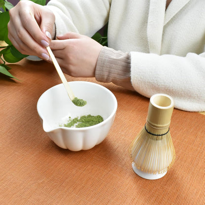 Artcome 4 Pcs Japanese Matcha Tea Set - Matcha Bowl with Pouring Spout, Matcha Whisk, Tea Scoop, Whisk Holder, Handmade Matcha Ceremony Kit For Japanese Tea Ceremony, Rose
