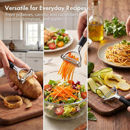 2-in-1 Julienne Peeler & Vegetable Peeler – Heavy-Duty Y-Peeler with Sharp Flat & Julienne Blades, Multifunctional Kitchen Tool for Potatoes, Carrots, Cucumbers, Zucchini & Fruit