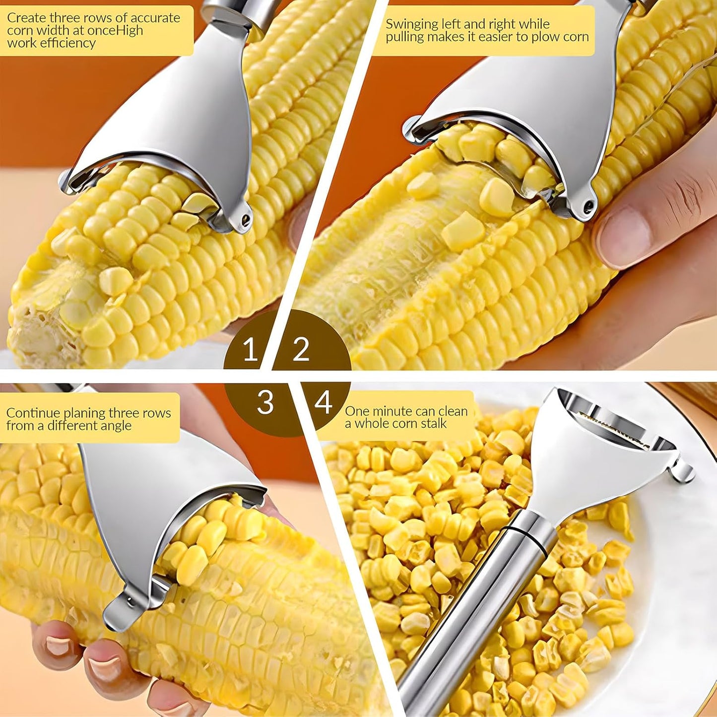 Upgrade 2 Pack Corn Peeler Stainless Steel Corn Cob Stripper Tool Corn Thresher from the Cob, Removes Corn Kernels From Corn Cobs In Seconds, Kitchen Gadget Set