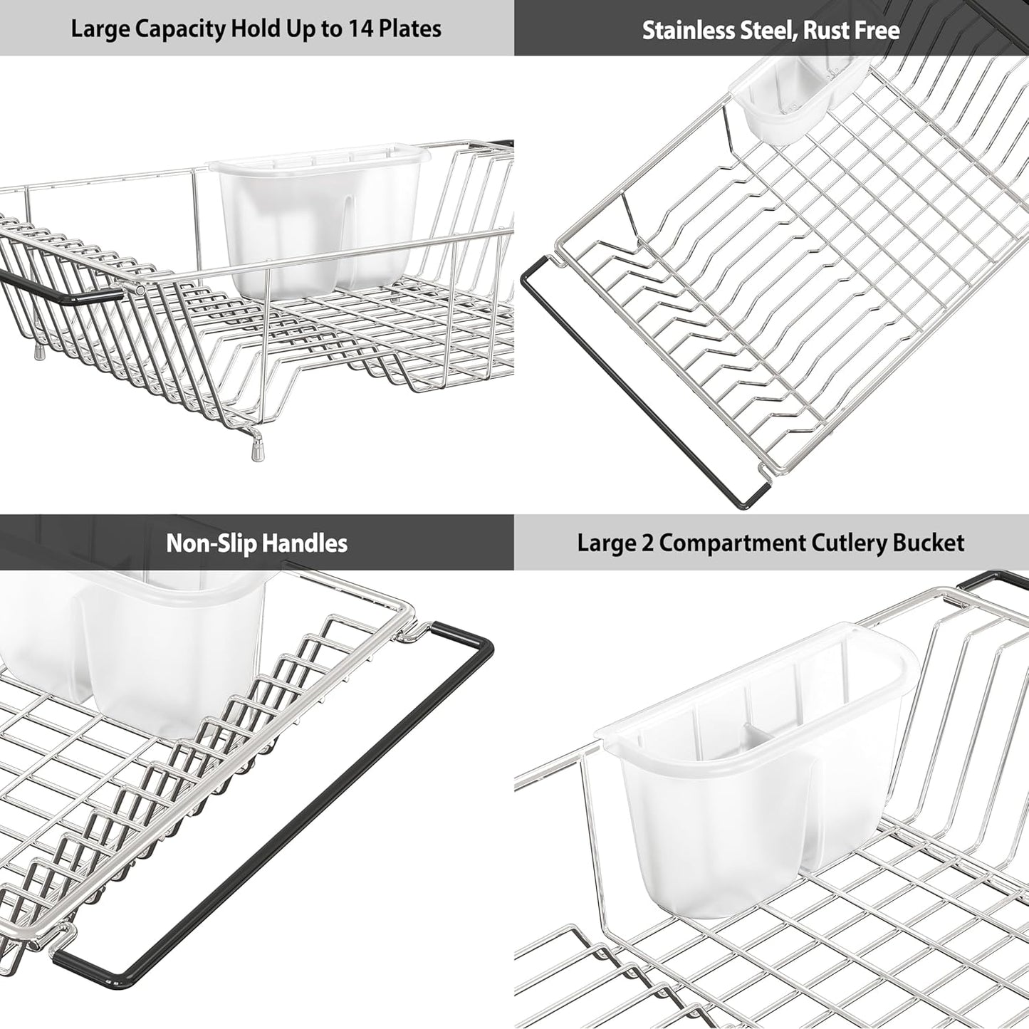 Simple Houseware Over Sink Counter Top Stainless Steel Dish Drainer Drying Rack, Chrome